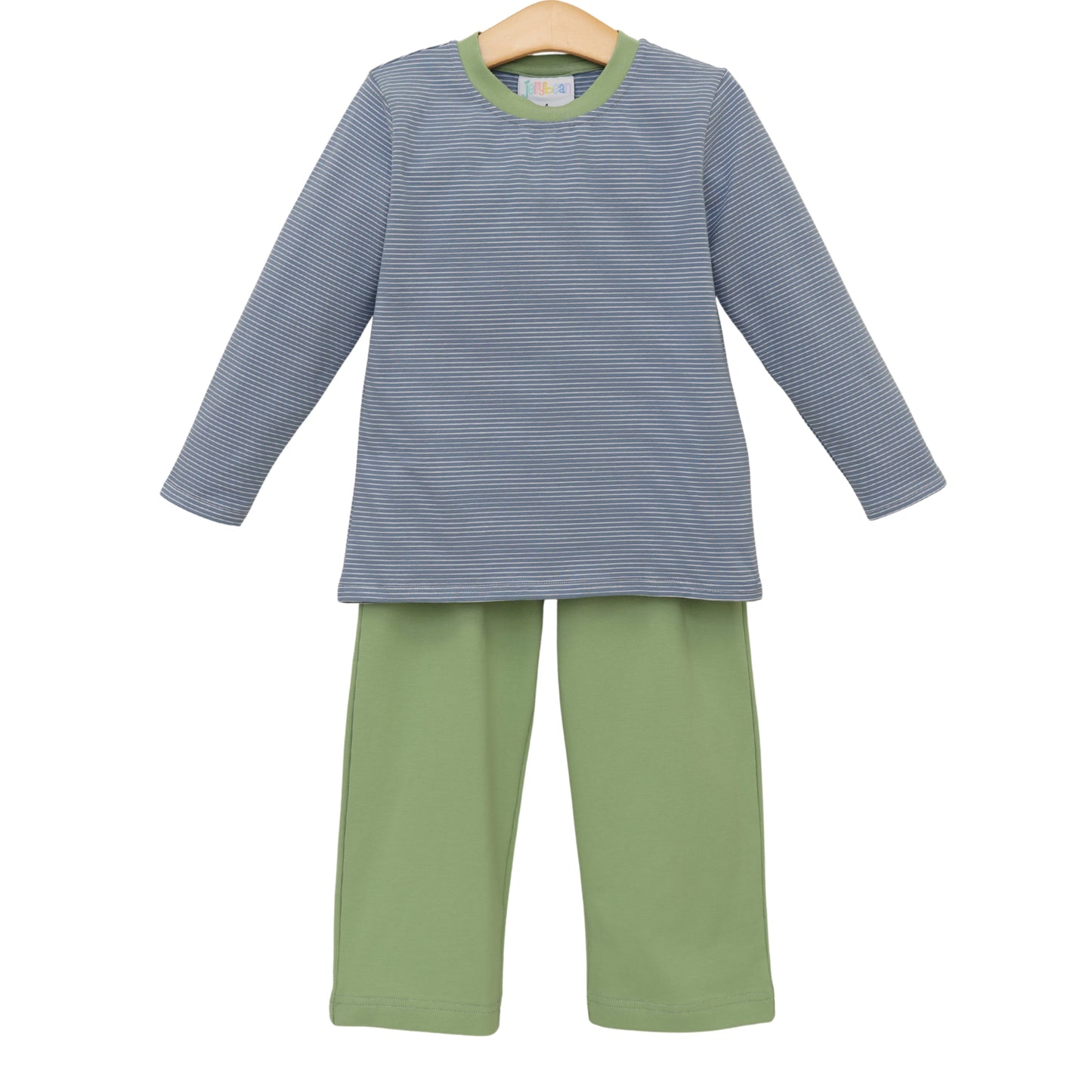 Thomas Pants Set- Dusty Blue Stripe/Sage