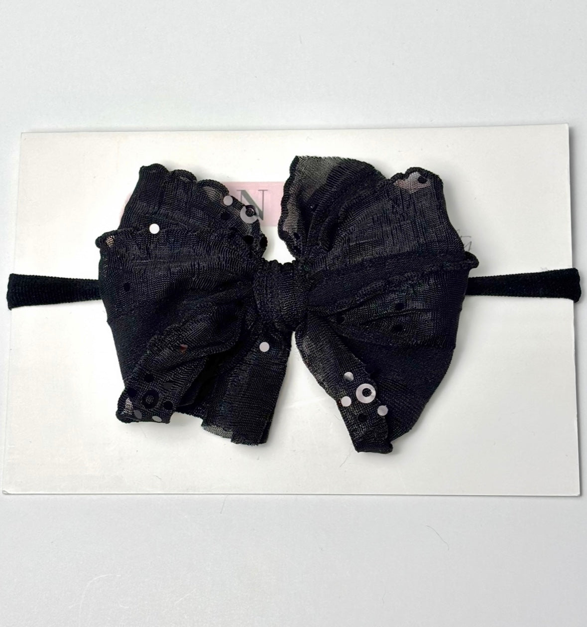 Black Sequin | Skinny Mini Nylon Ruffled Baby Headband