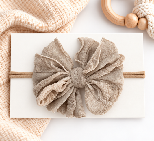 Champagne | Skinny Mini Nylon Ruffled Baby Headband