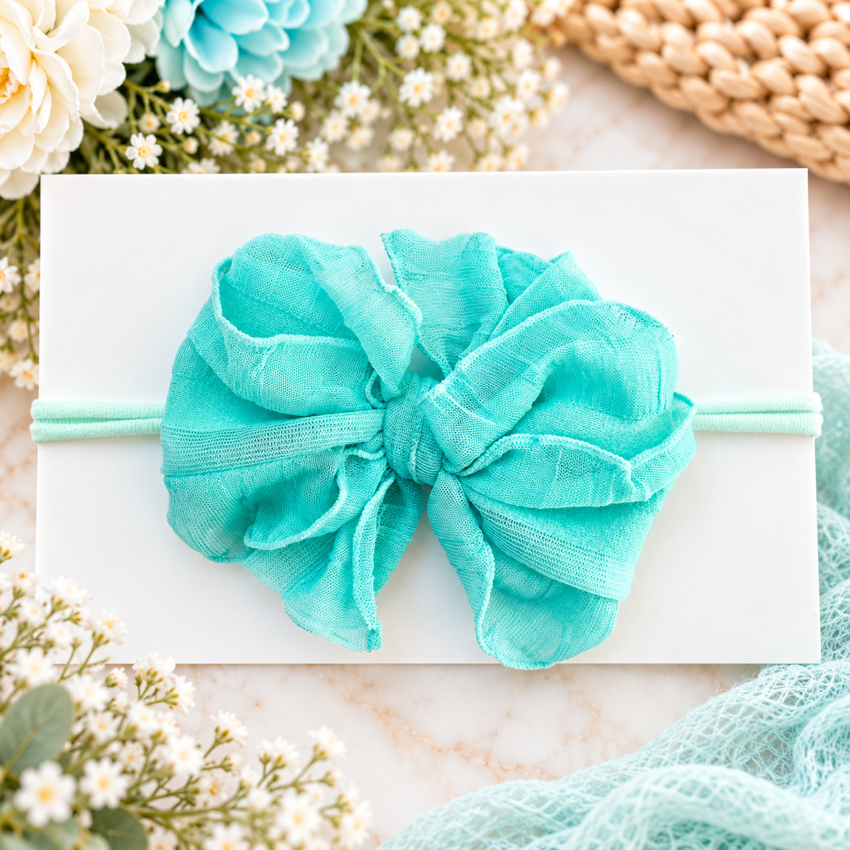 Cool Mint | Skinny Mini Nylon Ruffled Baby Headband