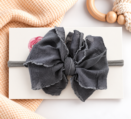 Dark Grey | Skinny Mini Nylon Ruffled Baby Headband