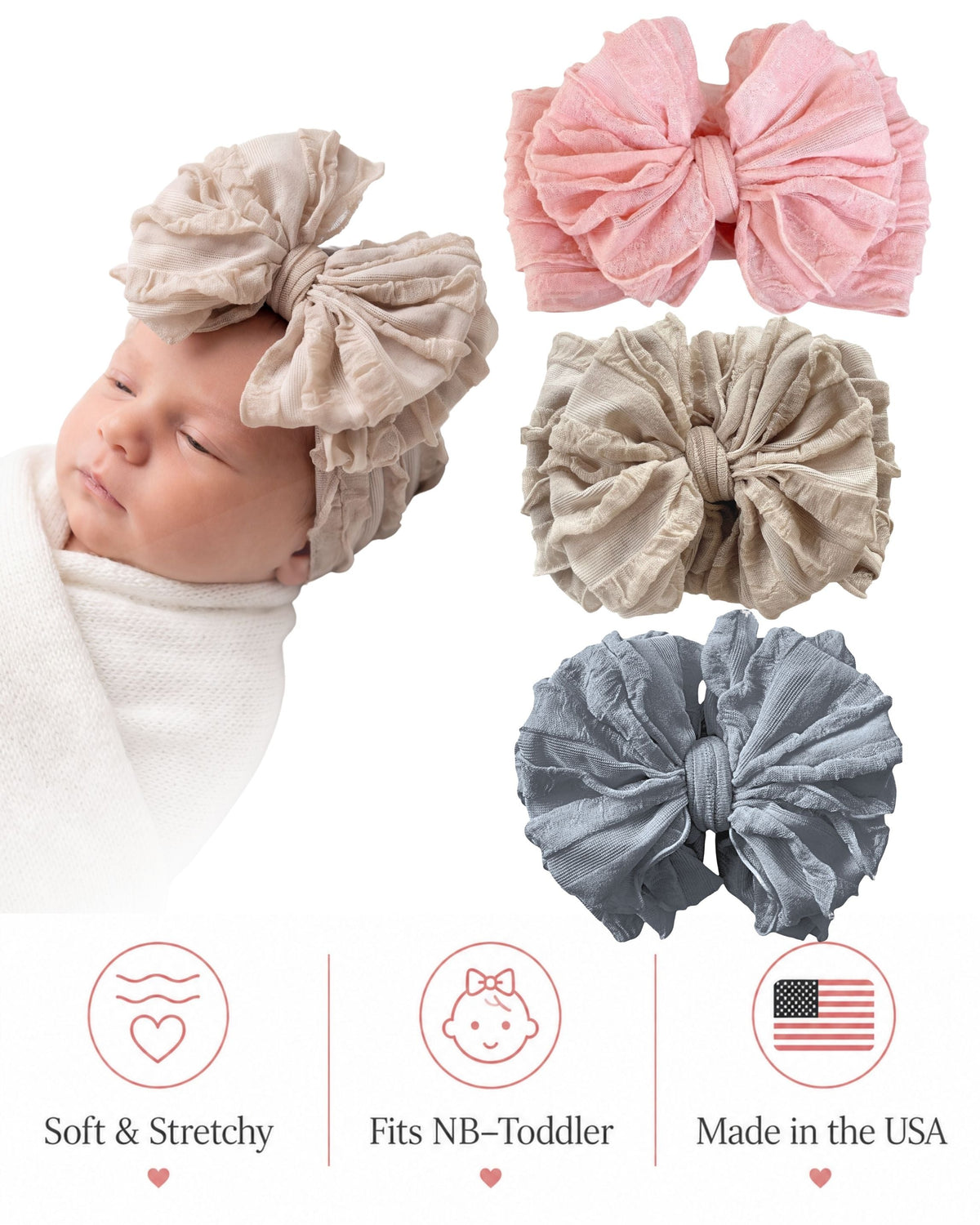 Neutral | Signature Ruffled Baby Headband Set of 3