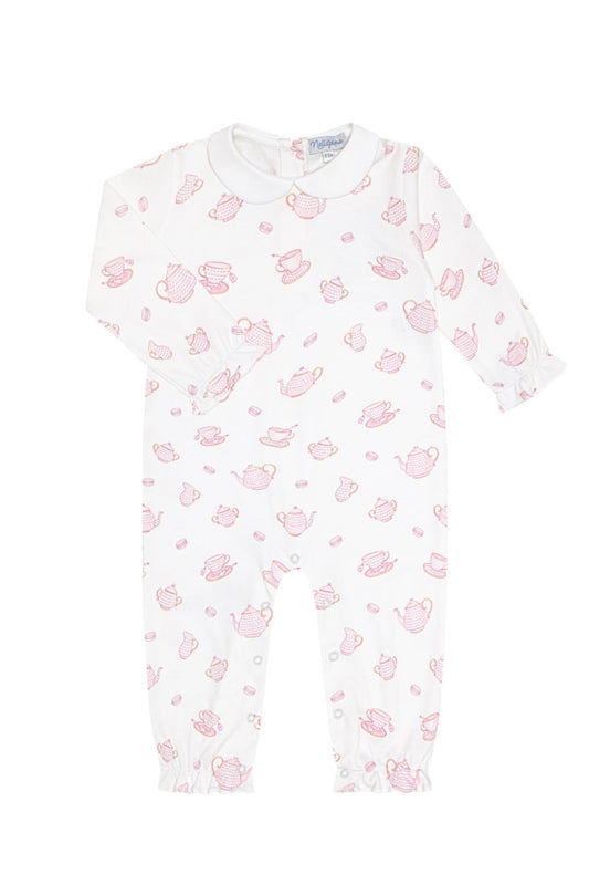 Petite Tea Time Print Romper long sleeve