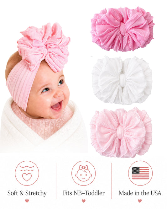 Pretty in Pink | Signature Ruffled Baby Headband Set of 3