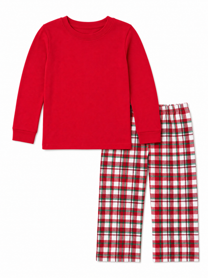 Red & Christmas Check Pant Set