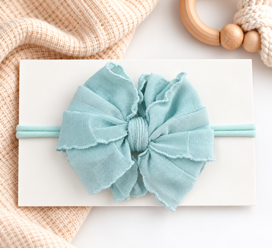 Seafoam | Skinny Mini Nylon Ruffled Baby Headband