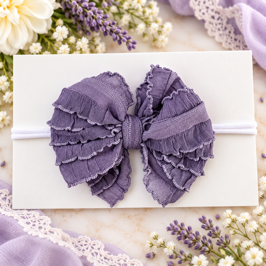 Steel Lavender | Skinny Mini Nylon Ruffled Baby Headband