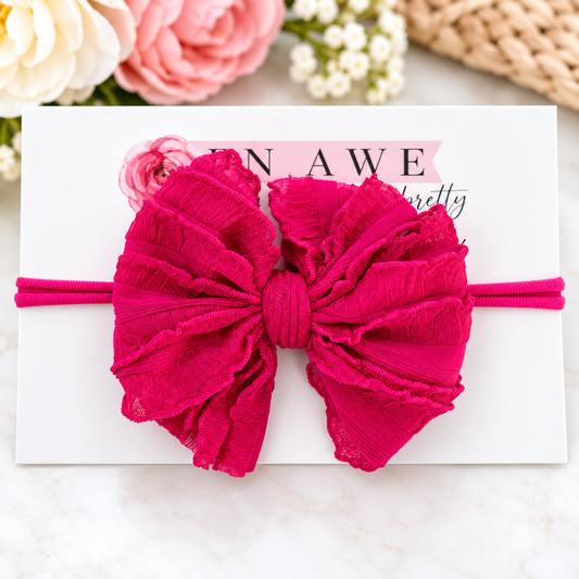 Wild Pink | Skinny Mini Nylon Ruffled Baby Headband